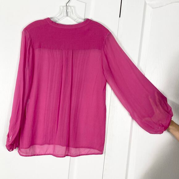Nwot DVF Blouse 6 Pink SILK Sheer Pleated Long-Balloon-Sleeve “Tanyana” - Picture 3 of 14